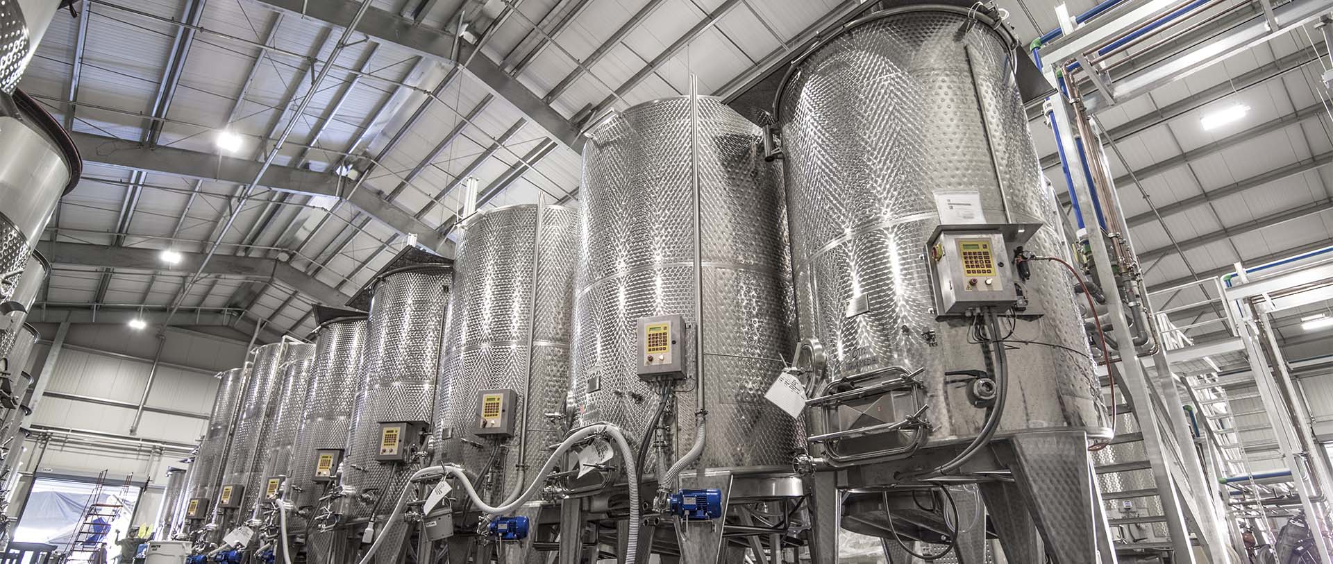 Wine tanks in a winery facility