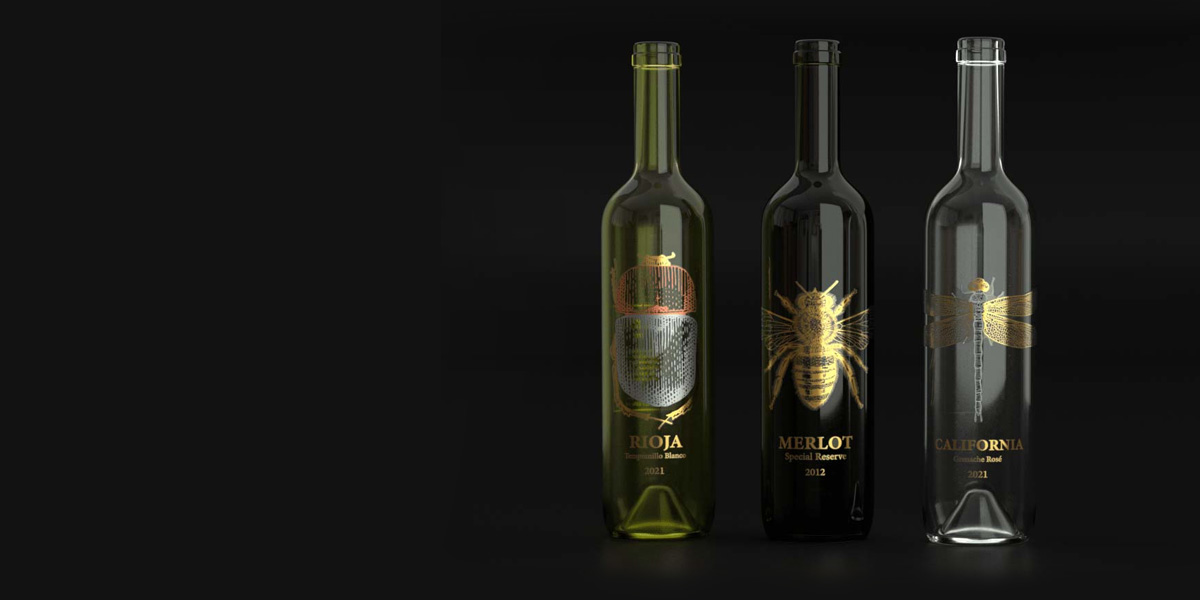 Sample of three wine bottle labels designed and printed using Signite